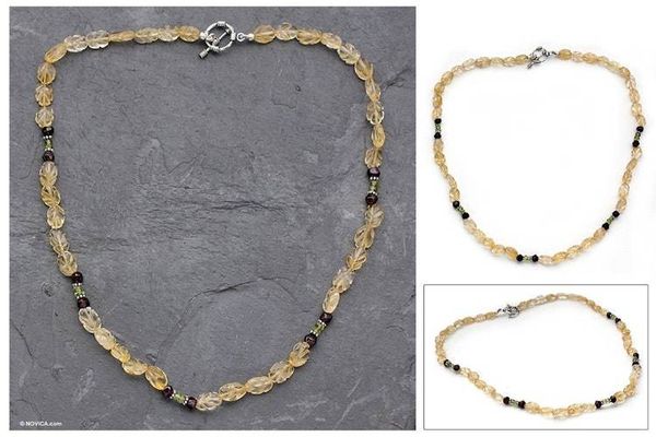 Alternate image for Citrine and garnet beaded necklace Golden Autumn