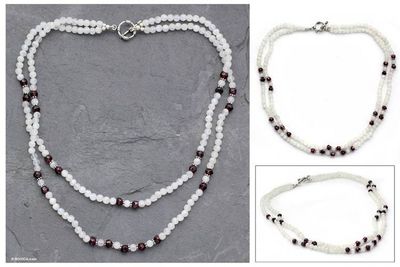 Alternate image for Rainbow Moonstone and garnet beaded necklace Rajasthan Dancer