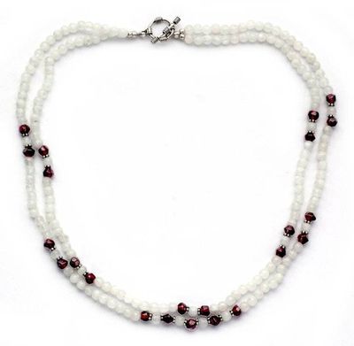 Alternate image for Rainbow Moonstone and garnet beaded necklace Rajasthan Dancer