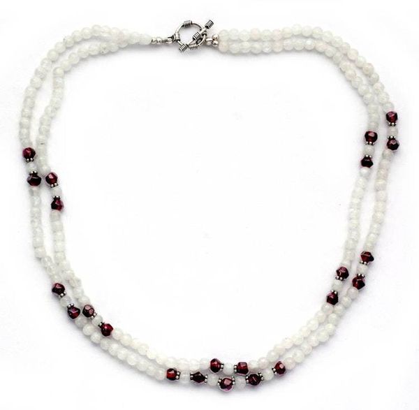 Alternate image for Rainbow Moonstone and garnet beaded necklace Rajasthan Dancer
