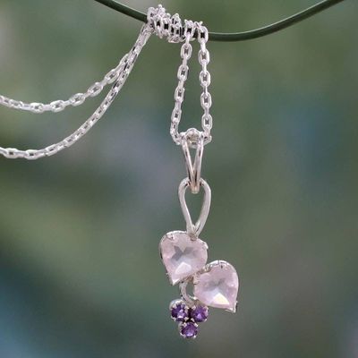 Alternate image for Romantic Rose Quartz and Amethyst Sterling Silver Necklace Celebrate Love