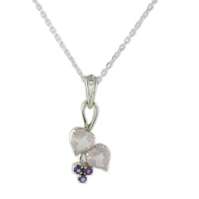 Alternate image for Romantic Rose Quartz and Amethyst Sterling Silver Necklace Celebrate Love