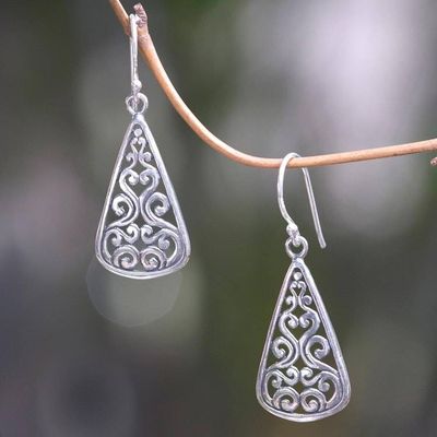 Alternate image for Artisan Crafted Sterling Silver Ornate Dangle Earrings Floral Fern