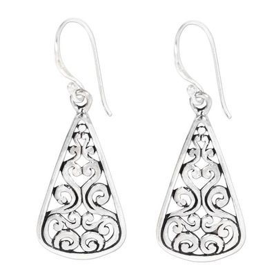 Alternate image for Artisan Crafted Sterling Silver Ornate Dangle Earrings Floral Fern