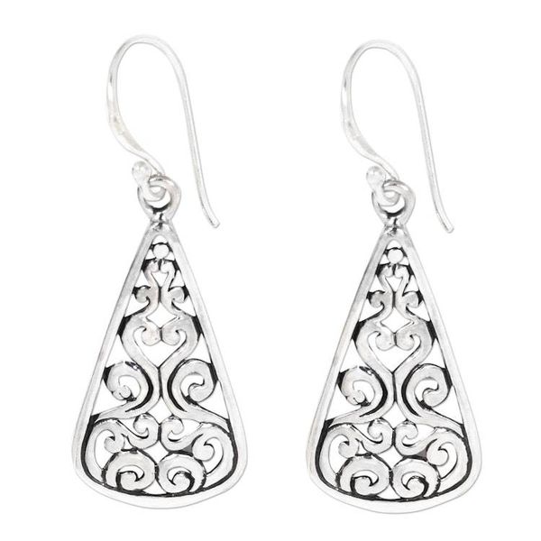 Alternate image for Artisan Crafted Sterling Silver Ornate Dangle Earrings Floral Fern