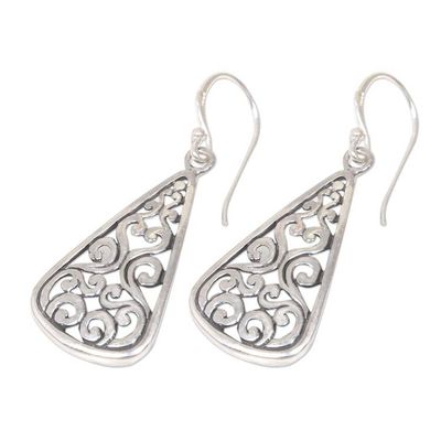 Alternate image for Artisan Crafted Sterling Silver Ornate Dangle Earrings Floral Fern