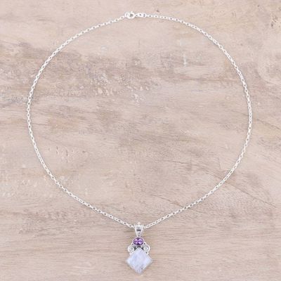 Alternate image for Rainbow Moonstone and Amethyst Pendant Necklace from India Timeless Allure