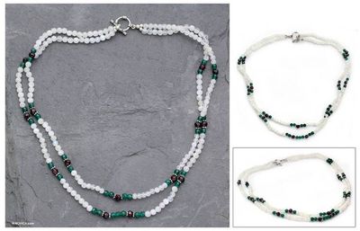 Alternate image for Rainbow Moonstone and garnet strand necklace Delhi Adventure