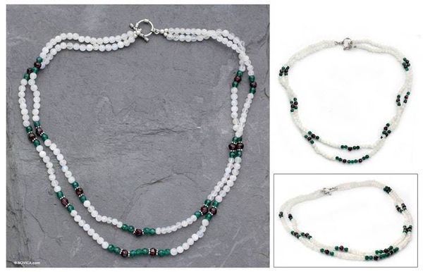 Alternate image for Rainbow Moonstone and garnet strand necklace Delhi Adventure
