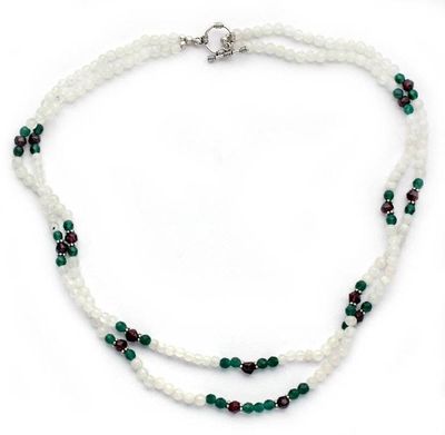 Alternate image for Rainbow Moonstone and garnet strand necklace Delhi Adventure