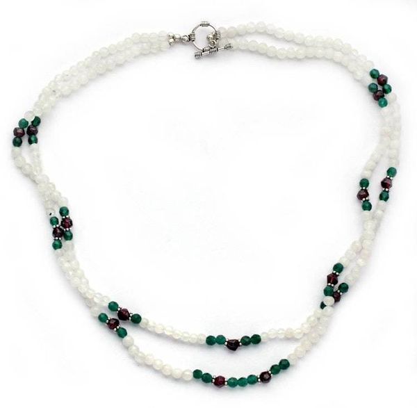 Alternate image for Rainbow Moonstone and garnet strand necklace Delhi Adventure
