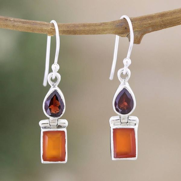 Alternate image for Sterling Silver Dangle Earrings with Carnelian and Garnet Red  Chic