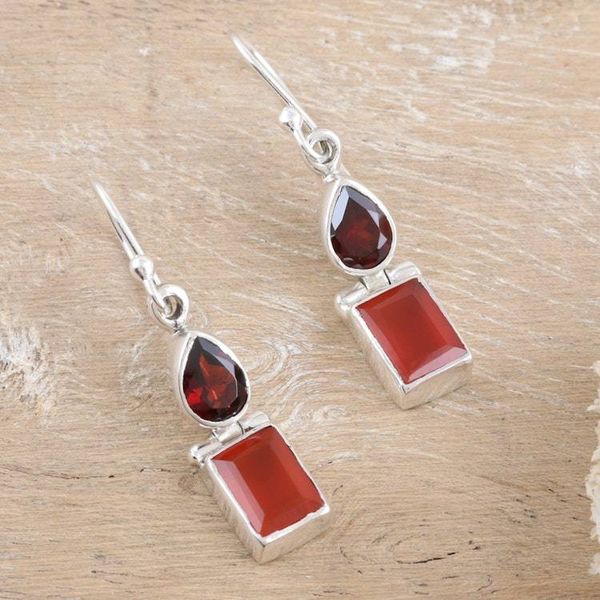 Alternate image for Sterling Silver Dangle Earrings with Carnelian and Garnet Red  Chic
