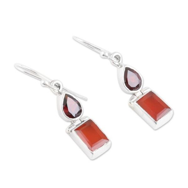 Alternate image for Sterling Silver Dangle Earrings with Carnelian and Garnet Red  Chic