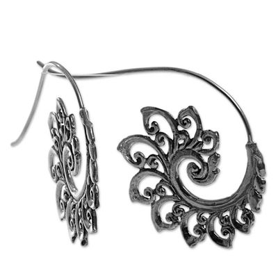 Alternate image for Sterling Silver Drop Earrings Spiral Motif from Indonesia Spiral Buds