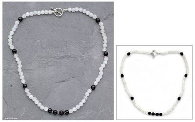 Alternate image for Rainbow Moonstone and Onyx beaded necklace Kashmir Melody