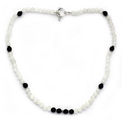 Alternate image for Rainbow Moonstone and Onyx beaded necklace Kashmir Melody
