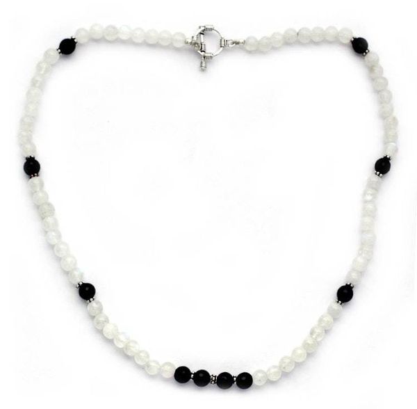 Alternate image for Rainbow Moonstone and Onyx beaded necklace Kashmir Melody