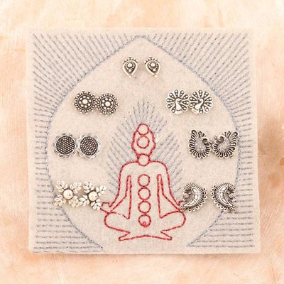 Primary image for Set of 7 Traditional Sterling Silver Stud Earrings Traditional Chakras