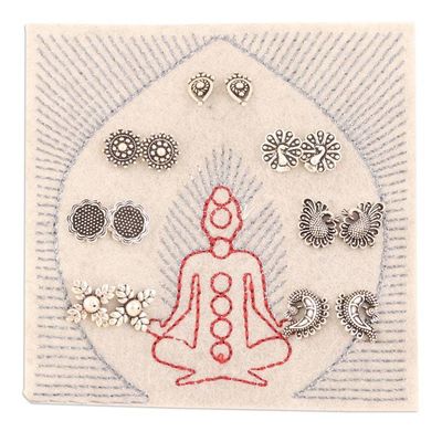 Alternate image for Set of 7 Traditional Sterling Silver Stud Earrings Traditional Chakras