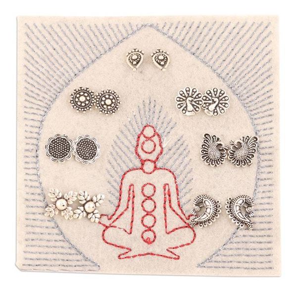 Alternate image for Set of 7 Traditional Sterling Silver Stud Earrings Traditional Chakras
