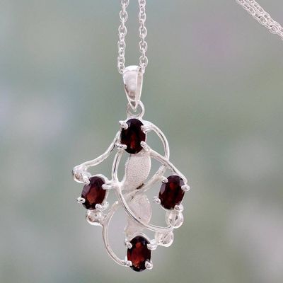 Alternate image for Artisan Crafted Silver and Garnet Pendant Necklace Fire Berries
