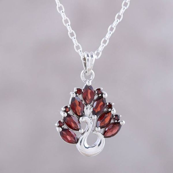 Alternate image for Peacock-Themed Garnet Pendant Necklace from India Dazzling Plumage