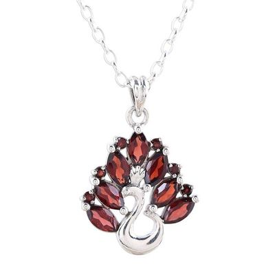Alternate image for Peacock-Themed Garnet Pendant Necklace from India Dazzling Plumage