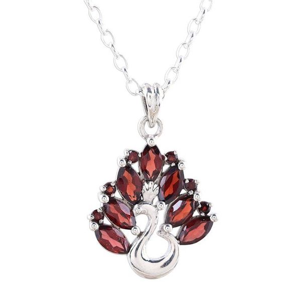 Alternate image for Peacock-Themed Garnet Pendant Necklace from India Dazzling Plumage
