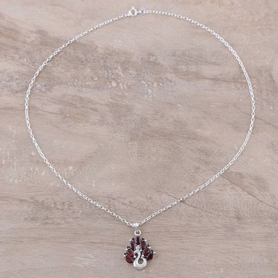 Alternate image for Peacock-Themed Garnet Pendant Necklace from India Dazzling Plumage