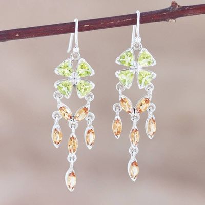 Primary image for Handmade Peridot and Citrine Dangle Earrings from India Chandelier in Green