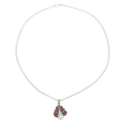 Alternate image for Peacock-Themed Garnet Pendant Necklace from India Dazzling Plumage