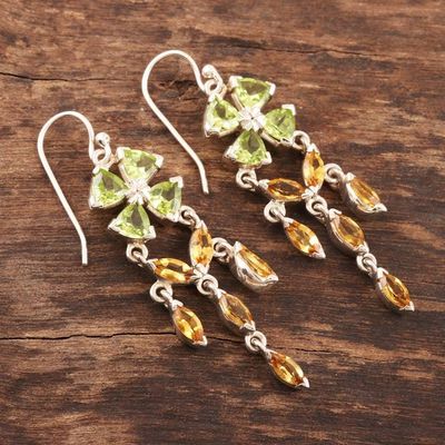 Alternate image for Handmade Peridot and Citrine Dangle Earrings from India Chandelier in Green
