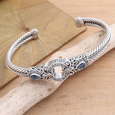 Alternate image for Handmade Sterling Silver and Topaz Cuff Bracelet from Bali Hidden Gate in Blue