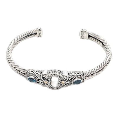 Alternate image for Handmade Sterling Silver and Topaz Cuff Bracelet from Bali Hidden Gate in Blue