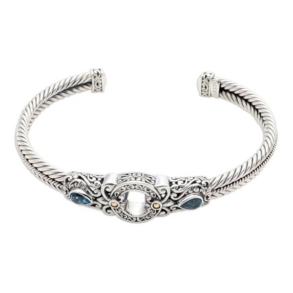 Alternate image for Handmade Sterling Silver and Topaz Cuff Bracelet from Bali Hidden Gate in Blue