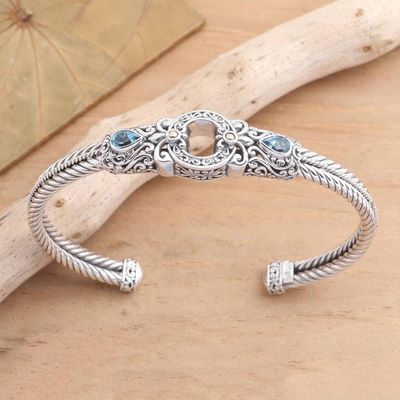 Alternate image for Handmade Sterling Silver and Topaz Cuff Bracelet from Bali Hidden Gate in Blue