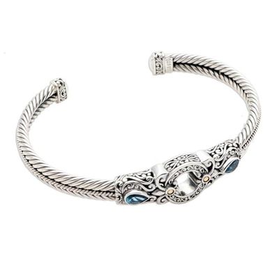 Alternate image for Handmade Sterling Silver and Topaz Cuff Bracelet from Bali Hidden Gate in Blue
