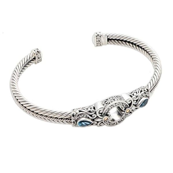 Alternate image for Handmade Sterling Silver and Topaz Cuff Bracelet from Bali Hidden Gate in Blue