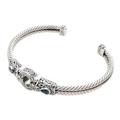 Alternate image for Handmade Sterling Silver and Topaz Cuff Bracelet from Bali Hidden Gate in Blue