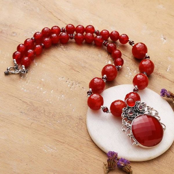 Alternate image for Handcrafted Floral Pendant Necklace Carnelian and Garnet Mystical Blossom