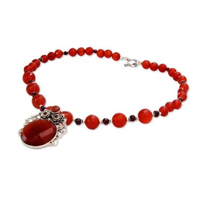 Alternate image for Handcrafted Floral Pendant Necklace Carnelian and Garnet Mystical Blossom