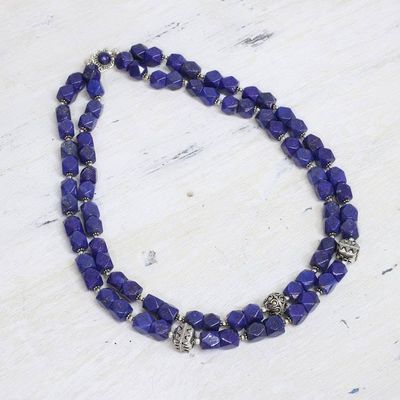 Alternate image for Sterling Silver Lapis Lazuli Beaded Necklace from India Royal Whisper