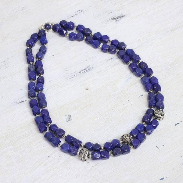 Alternate image for Sterling Silver Lapis Lazuli Beaded Necklace from India Royal Whisper