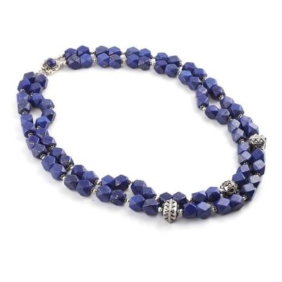 Alternate image for Sterling Silver Lapis Lazuli Beaded Necklace from India Royal Whisper