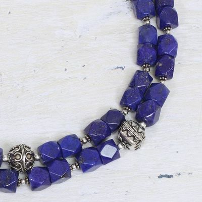 Alternate image for Sterling Silver Lapis Lazuli Beaded Necklace from India Royal Whisper