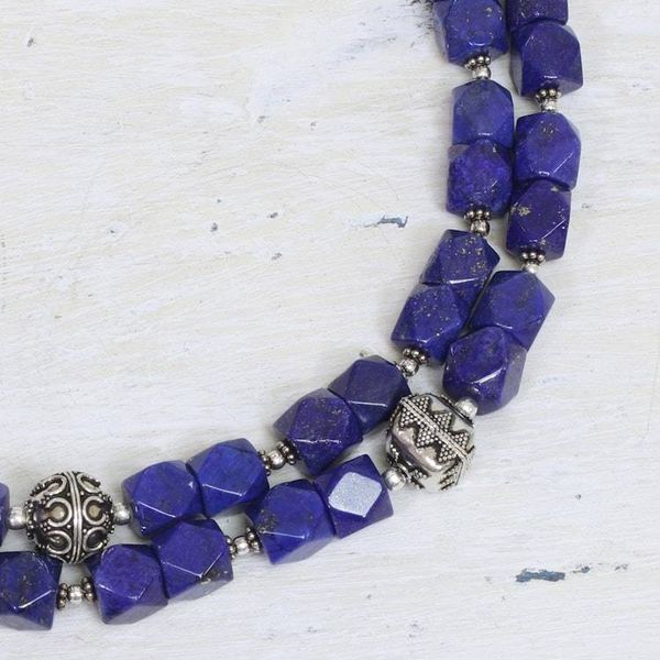 Alternate image for Sterling Silver Lapis Lazuli Beaded Necklace from India Royal Whisper
