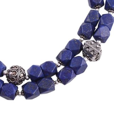 Alternate image for Sterling Silver Lapis Lazuli Beaded Necklace from India Royal Whisper