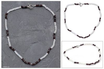 Alternate image for Rainbow Moonstone and garnet beaded necklace Orissa Harmony