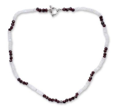 Alternate image for Rainbow Moonstone and garnet beaded necklace Orissa Harmony